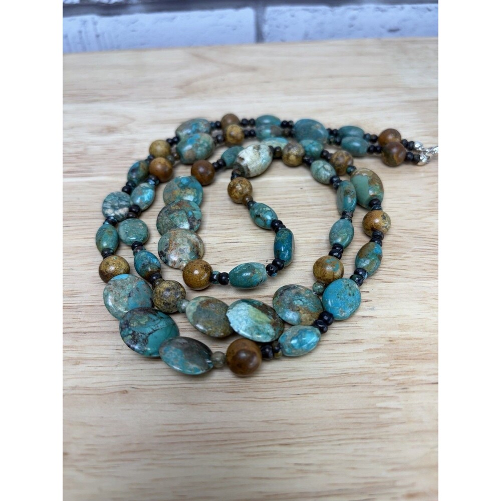 Turquoise Sterling Blue Jay king Desert Trading Long Beaded Necklace 36” Vintage